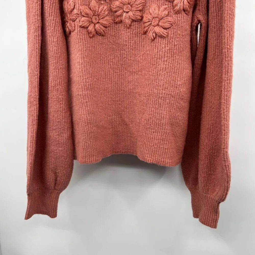 Liz Claiborne Womens Knit Sweater Embroidered Floral Rosewood Size Large